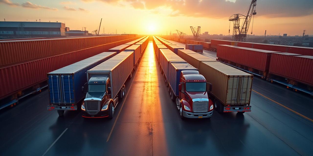 A fleet of modern logistics trucks and cargo containers