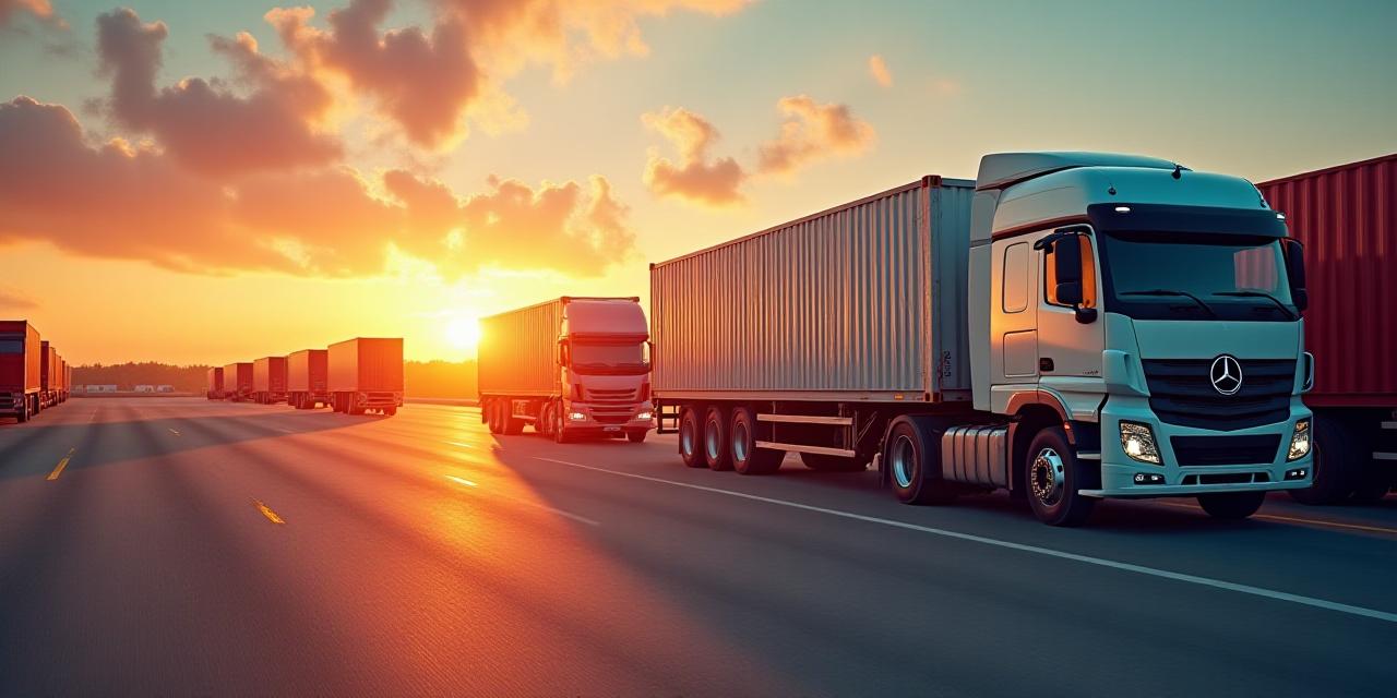 Rows of modern delivery trucks and air freight containers